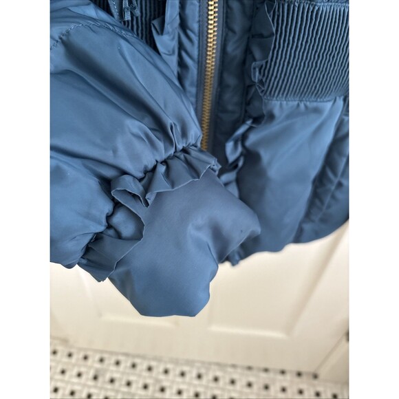 EUC Juicy Couture Teal Blue Quilted Hooded Puffer Down Filled Ruffle Jacket Med - Picture 6 of 13
